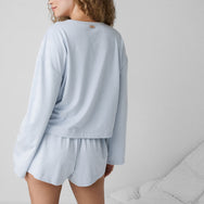 Slumberknit Long Sleeve Henley Short Set - #Tranquil Blue