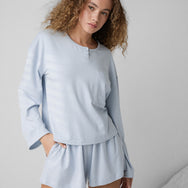 Slumberknit Long Sleeve Henley Short Set - #Tranquil Blue