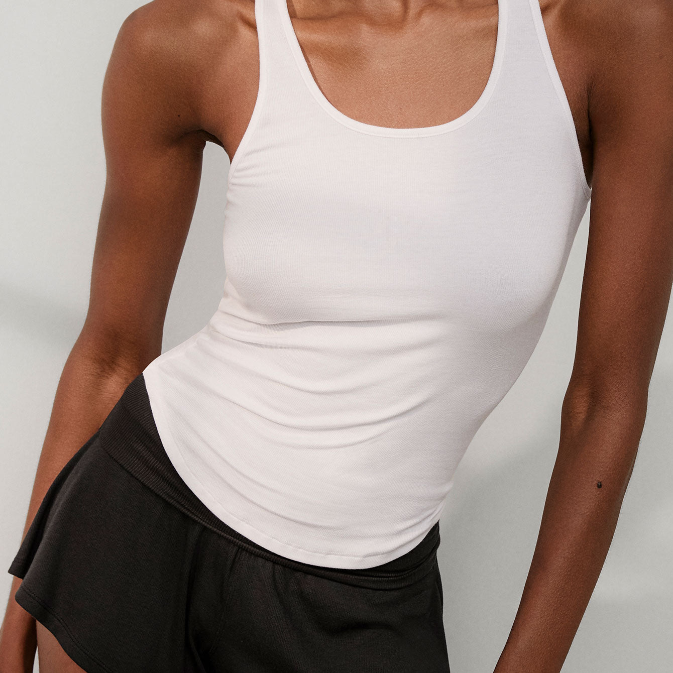 Lunya Pajamas Soft Modal Rib Curved Hem Tank - #Sincere White