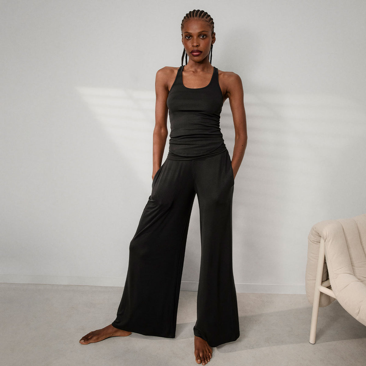 Lunya Loungewear Soft Modal Rib Fold Over Pant - #Immersed Black