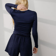 Lunya Pajamas Soft Modal Rib V-Neck Henley - #Deep Blue