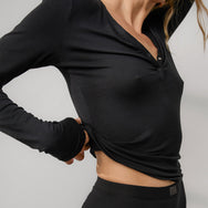 Lunya Loungewear Soft Modal Rib V-Neck Henley - #Immersed Black