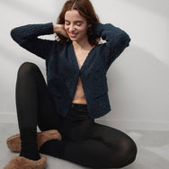 Lunya Loungewear Textured Cotton Snap Front Cardigan - #Deep Blue