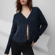 Lunya Loungewear Textured Cotton Snap Front Cardigan - #Deep Blue