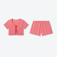 Lunya Pajamas - Airy Cotton Tie Front Shirt and Airy Cotton Short #Sunset Stripe