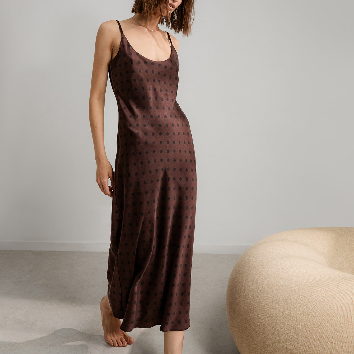 Lunya Pajamas Washable Silk Bias Slip Dress - #Chocolate Ellipsis