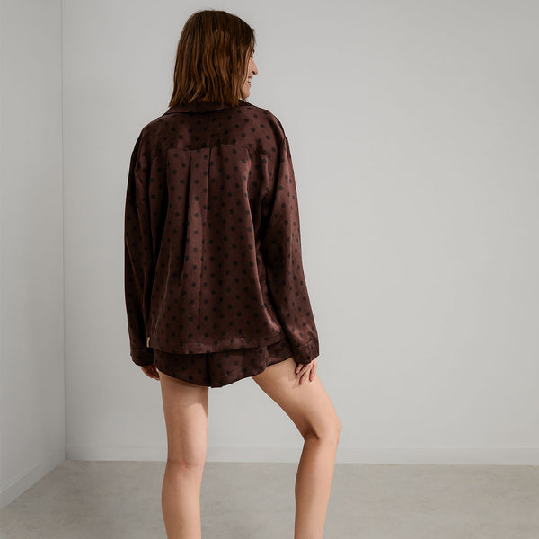 Washable Silk Button Up Long Sleeve Short Set