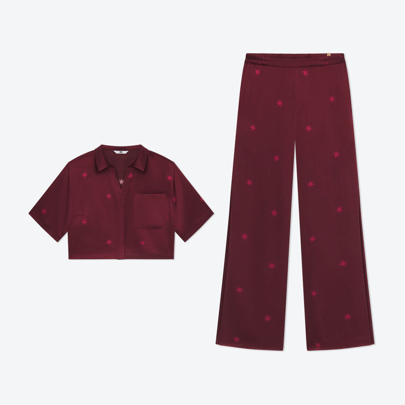 Lunya Pajamas Washable Silk High Rise Pant Set - #Burgundy Anise