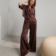 Lunya Pajamas Washable Silk Button Up Long Sleeve Short Set - #Chocolate Ellipsis
