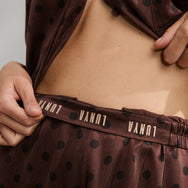 Lunya Pajamas Washable Silk Button Up Long Sleeve Short Set - #Chocolate Ellipsis