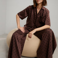 Lunya Pajamas Washable Silk Button Up Long Sleeve Short Set - #Chocolate Ellipsis