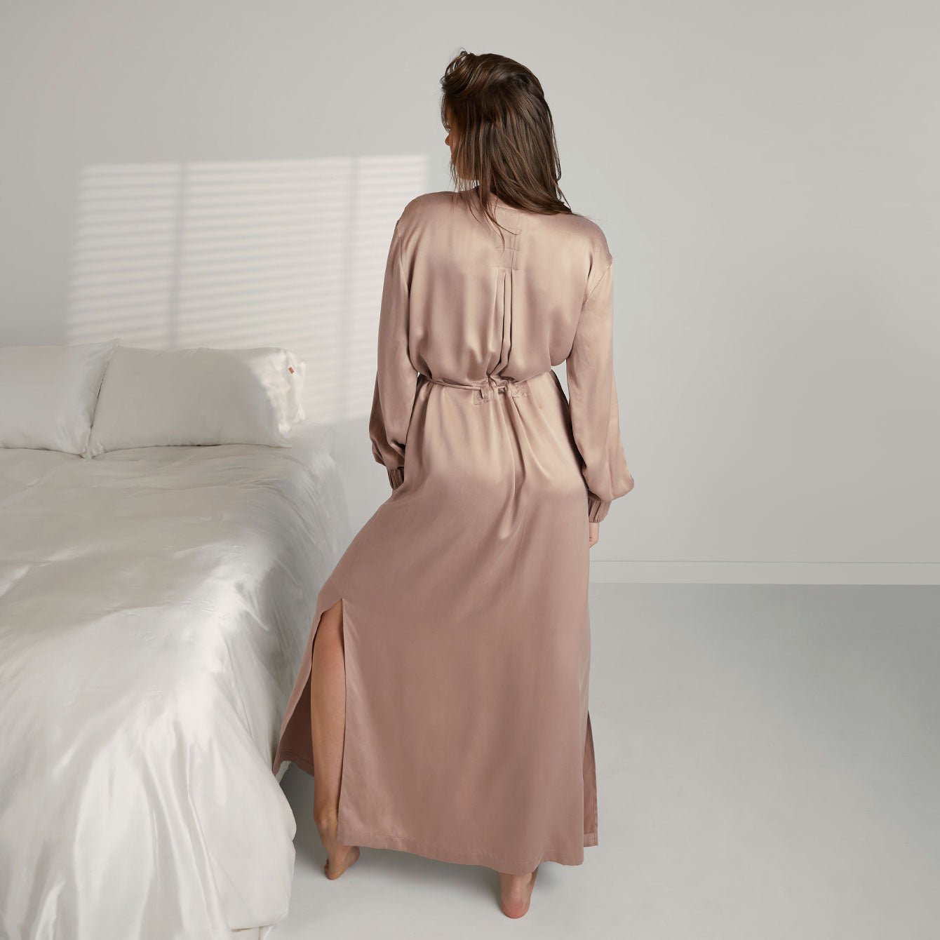 Lunya Sleepwear Washable Silk Long Robe - #Otium Tan