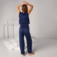 Women's Washable Silk Tank Shaped Pant Set - #Deep Blue