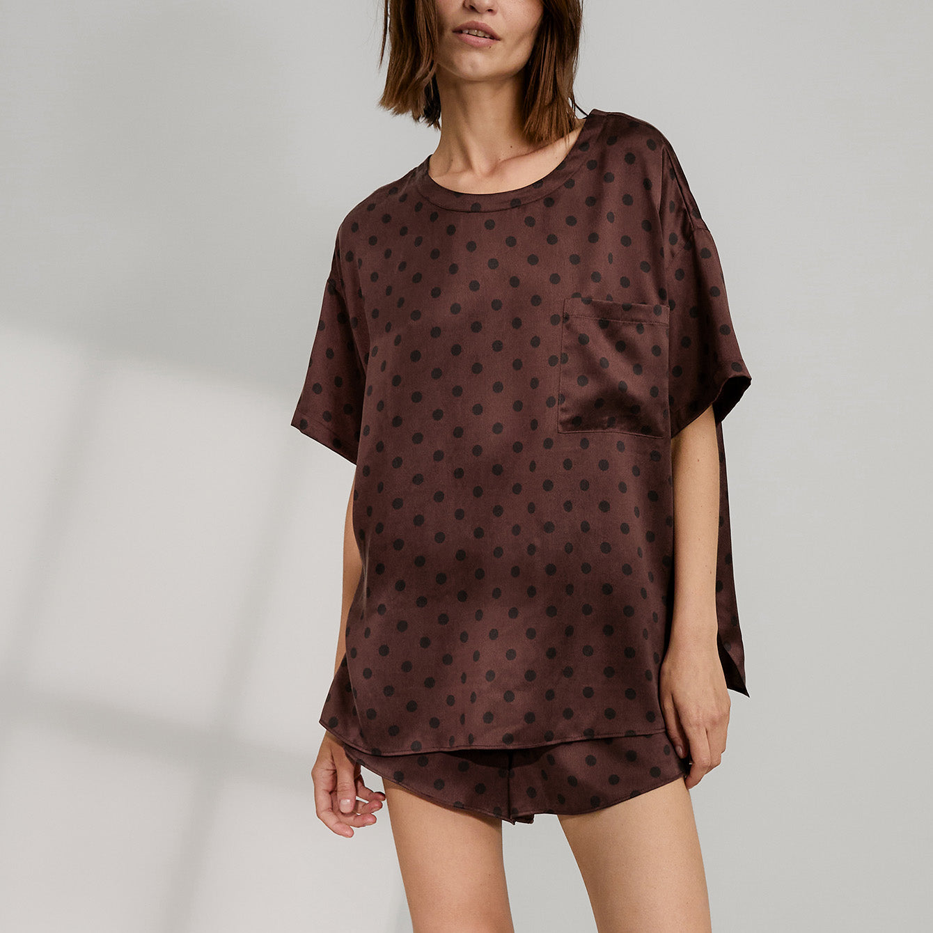 Lunya Pajamas Washable Silk Tee Short Set - #Chocolate Ellipsis