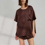 Lunya Pajamas Washable Silk Tee Short Set - #Chocolate Ellipsis
