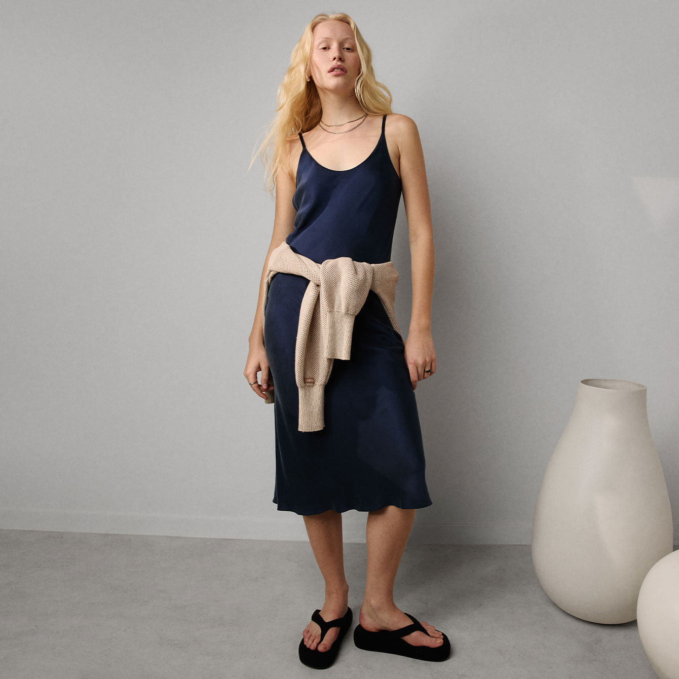 Lunya Pajama Washable Silk Bias Slip Dress - #Deep Blue