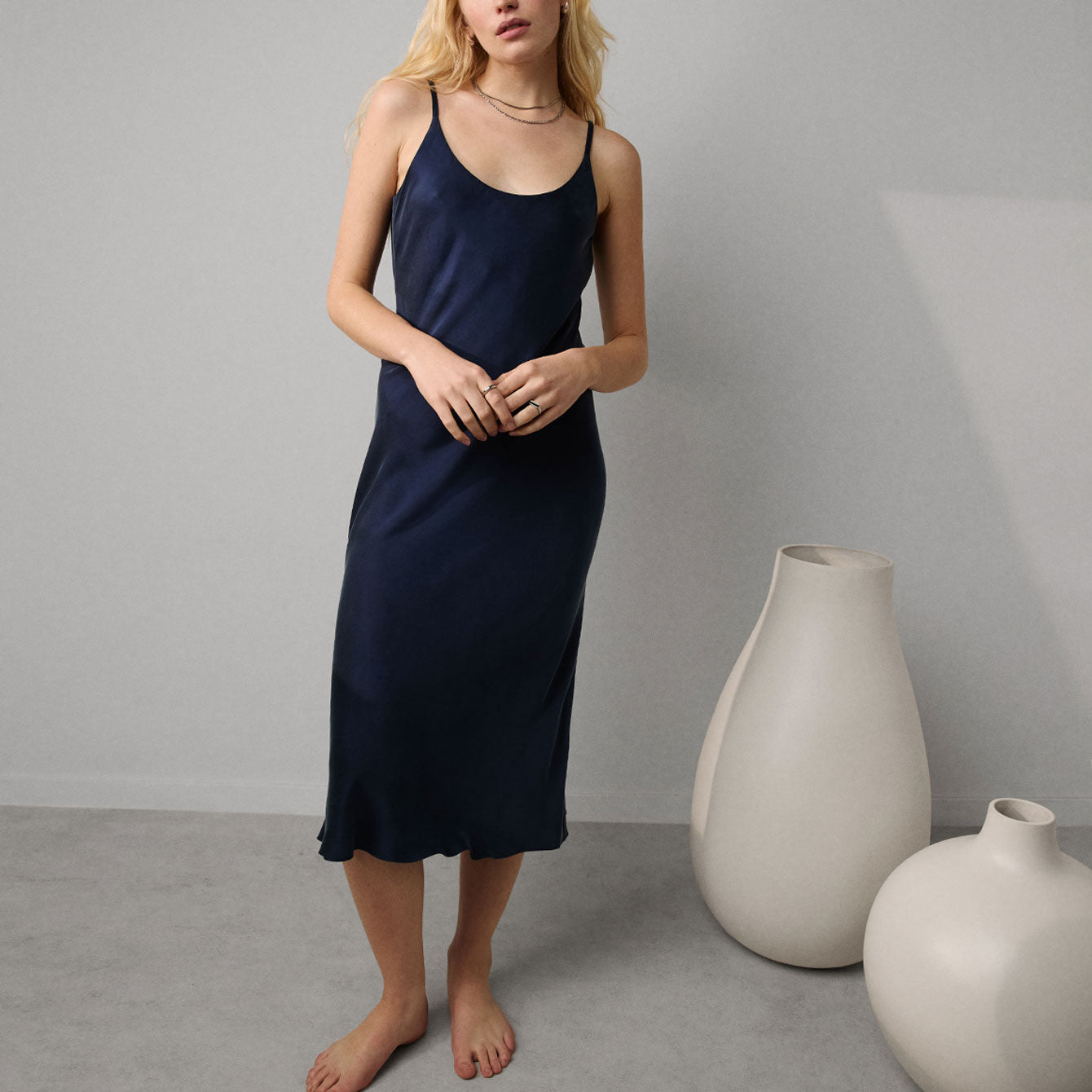 Lunya Pajama Washable Silk Bias Slip Dress - #Deep Blue