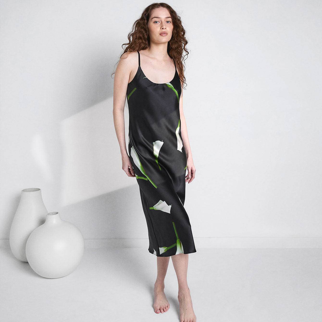 Washable Silk Bias Slip Dress - #Floating Lily Large
