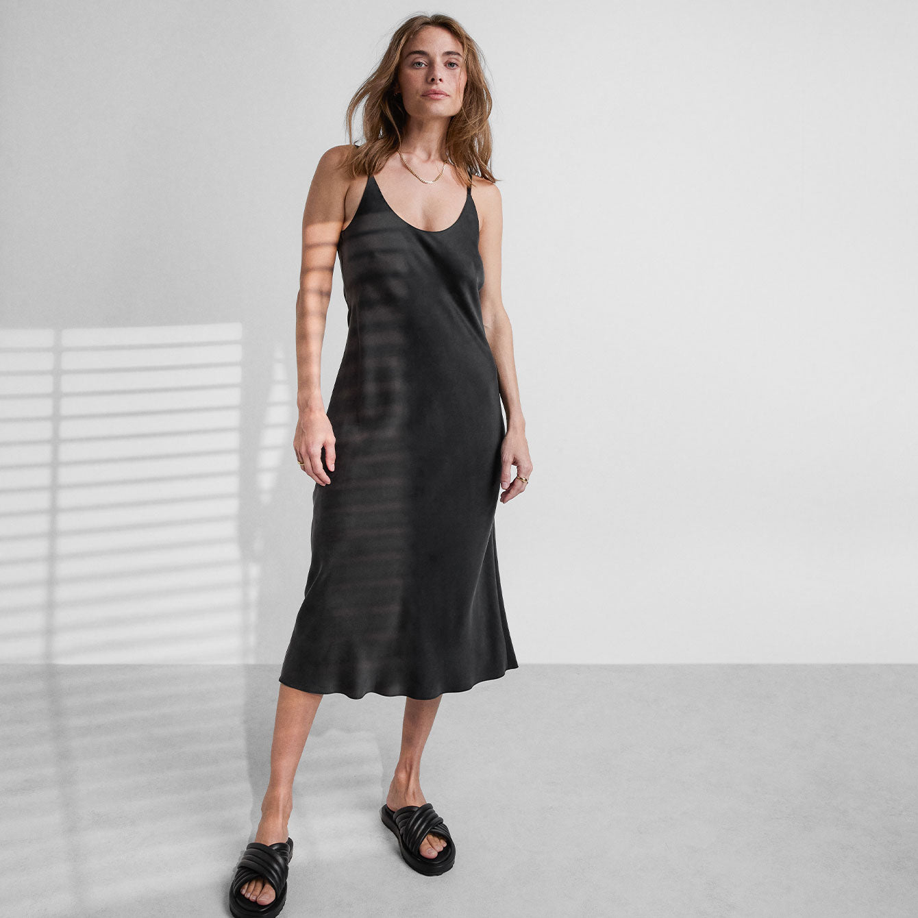 Lunya Pajama Washable Silk Bias Slip Dress - #Immersed Black