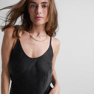 Lunya Pajama Washable Silk Bias Slip Dress - #Immersed Black