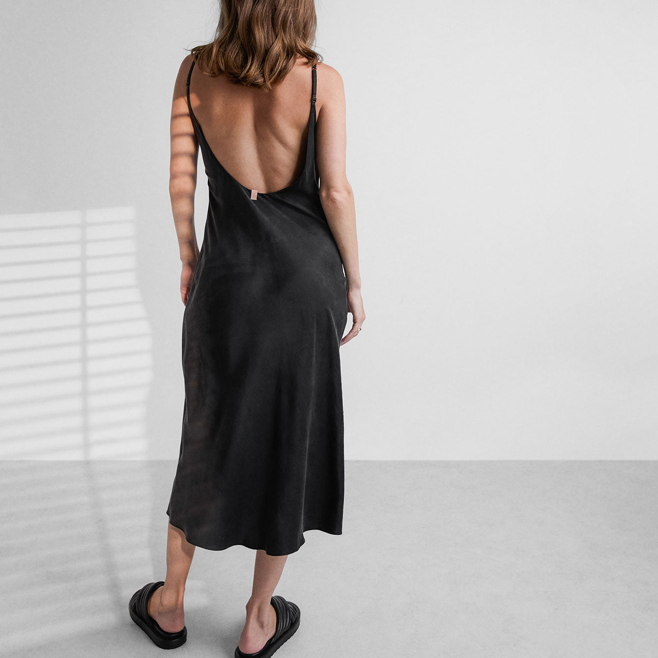 Lunya Pajama Washable Silk Bias Slip Dress - #Immersed Black