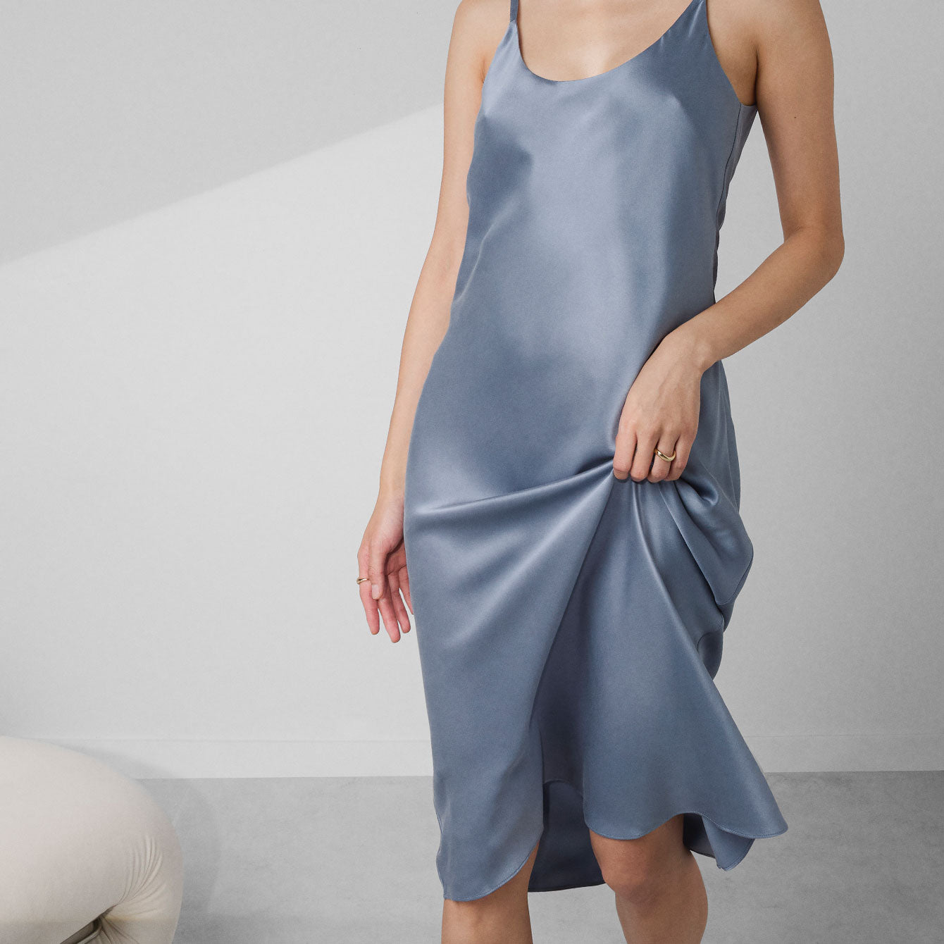 Washable Silk Bias Slip Dress - #Pastoral Blue