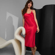 Lunya Washable Silk Bias Slip Dress - #Carmine Red