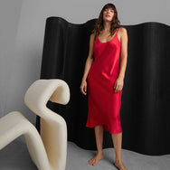 Lunya Washable Silk Bias Slip Dress - #Carmine Red