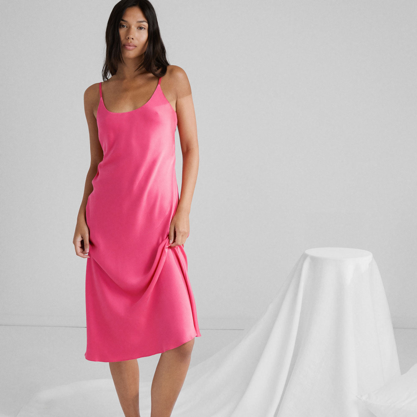 Washable Silk Bias Slip Dress - #Rapturous Flamingo