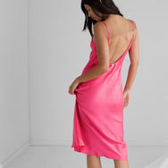 Washable Silk Bias Slip Dress - #Rapturous Flamingo