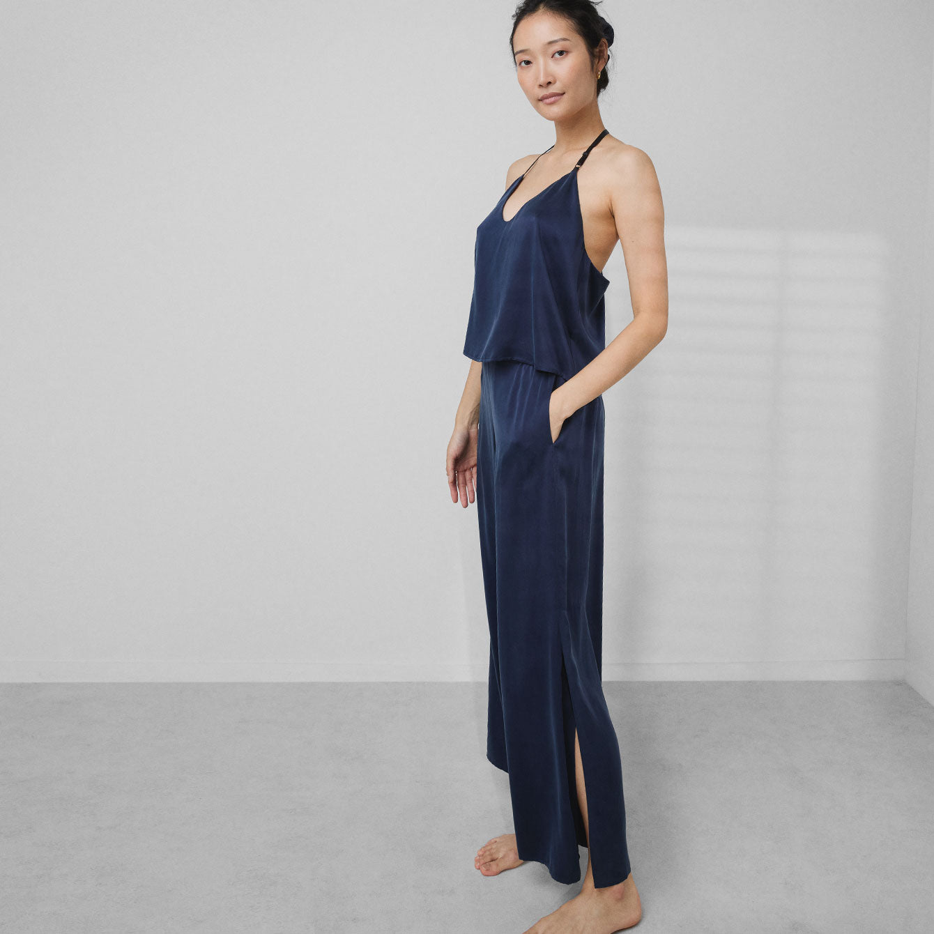 Lunya Sleepwear Washable Silk Cami Pant Set - #Deep Blue/Immersed Black