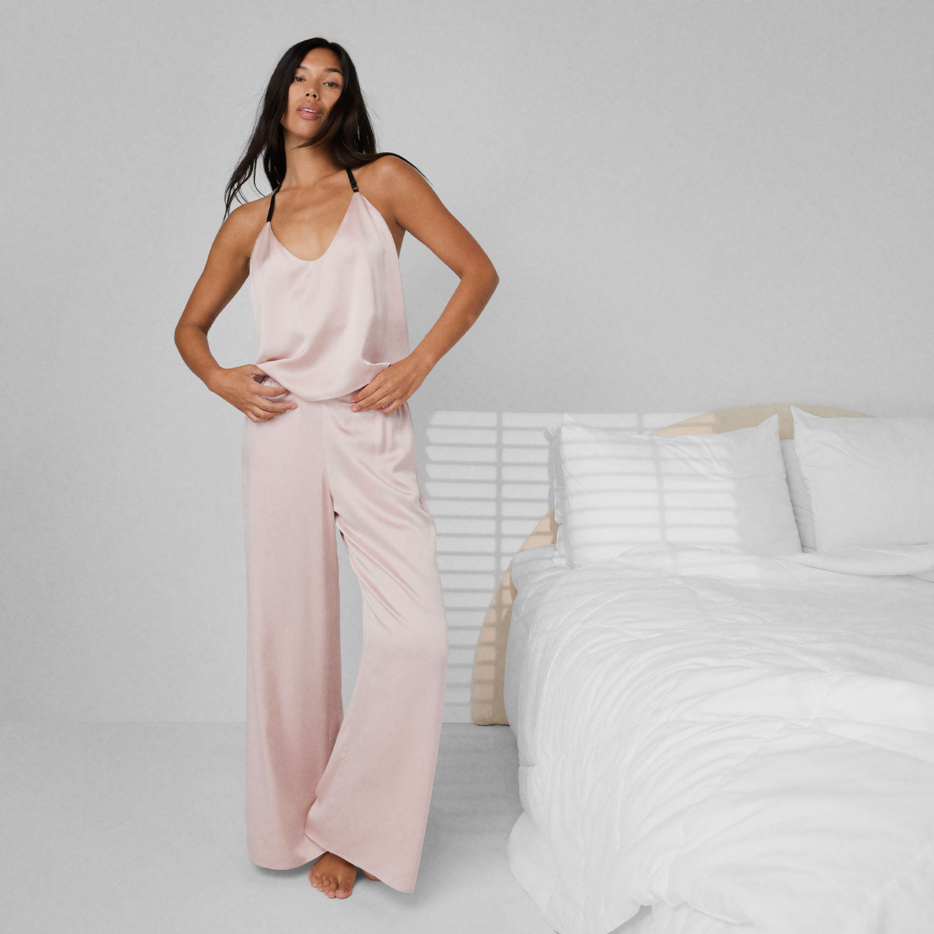 Lunya Pajamas Washable Silk Cami Pant Set - #Delicate Pink/Immersed Black