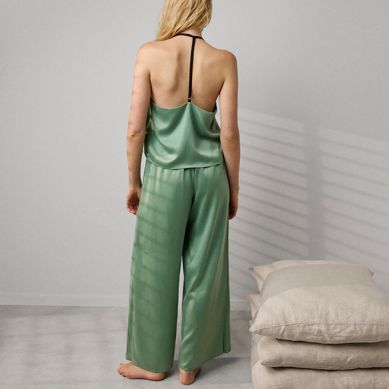 Lunya Pajamas Washable Silk Cami Pant Set - Whist Jade/Immersed Black