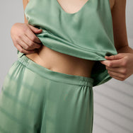 Lunya Pajamas Washable Silk Cami Pant Set - Whist Jade/Immersed Black