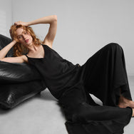 Lunya Sleepwear Washable Silk Elastic Strap Jumpsuit - #Immersed Black