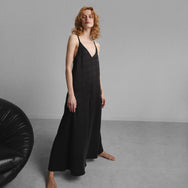 Lunya Sleepwear Washable Silk Elastic Strap Jumpsuit - #Immersed Black