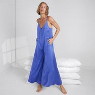 Washable Silk Elastic Strap Jumpsuit - #Athenian Blue