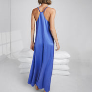 Washable Silk Elastic Strap Jumpsuit - #Athenian Blue