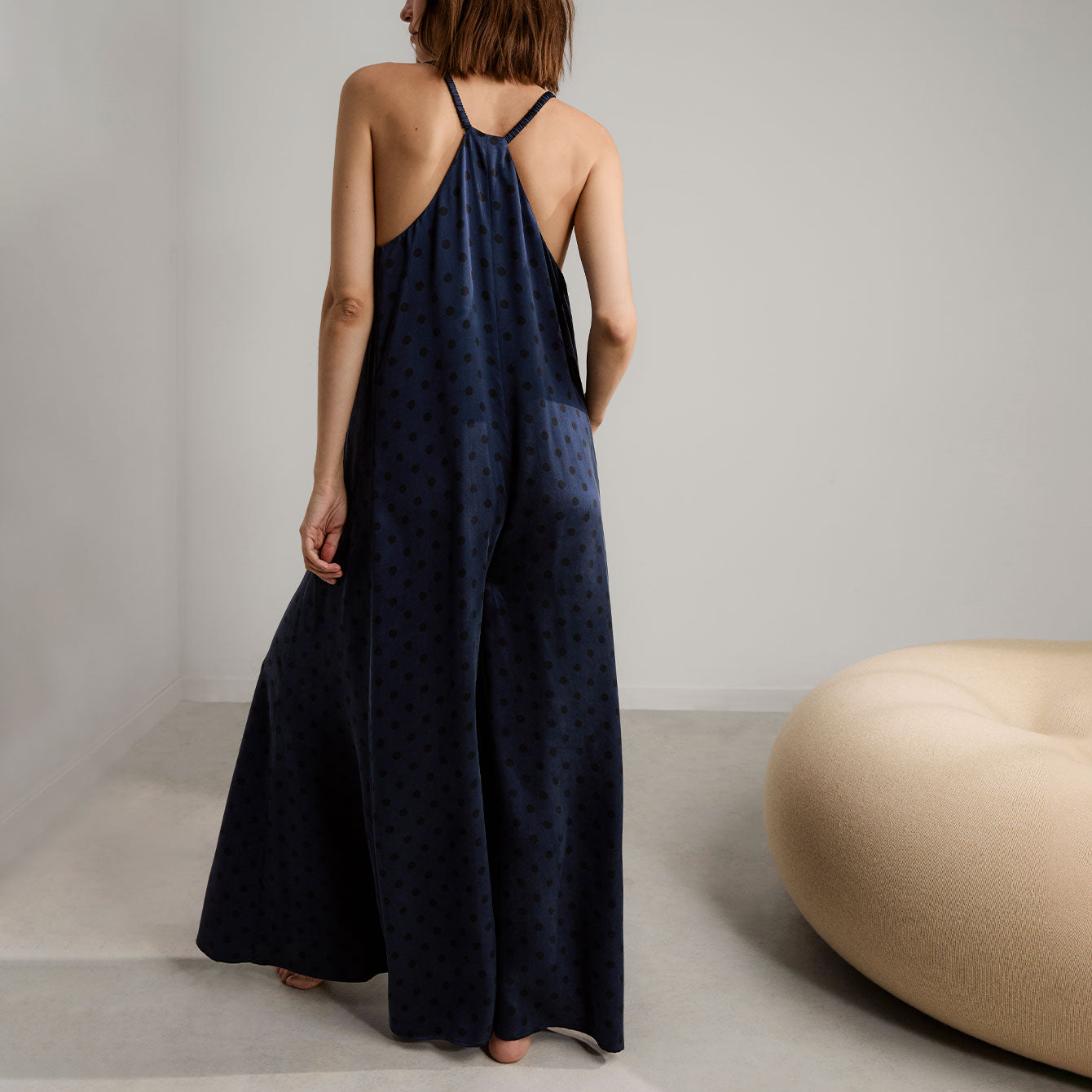 Lunya Pajamas Washable Silk Elastic Strap Jumpsuit - #Blue Ellipsis