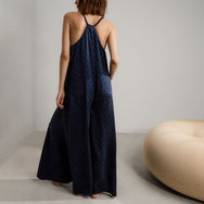 Lunya Pajamas Washable Silk Elastic Strap Jumpsuit - #Blue Ellipsis