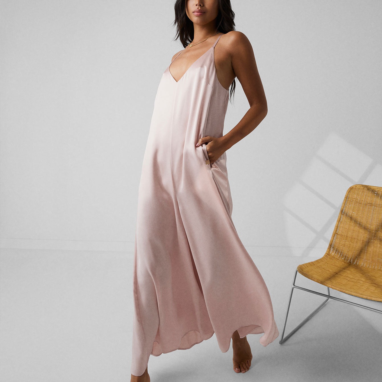 Washable Silk Elastic Strap Jumpsuit - #Delicate Pink