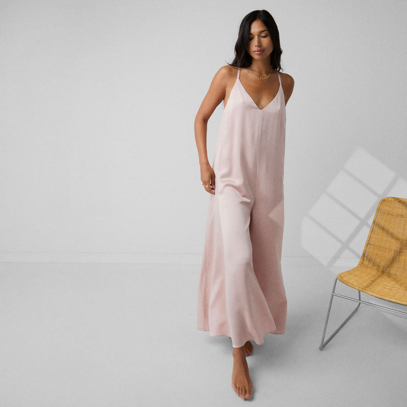 Washable Silk Elastic Strap Jumpsuit - #Delicate Pink