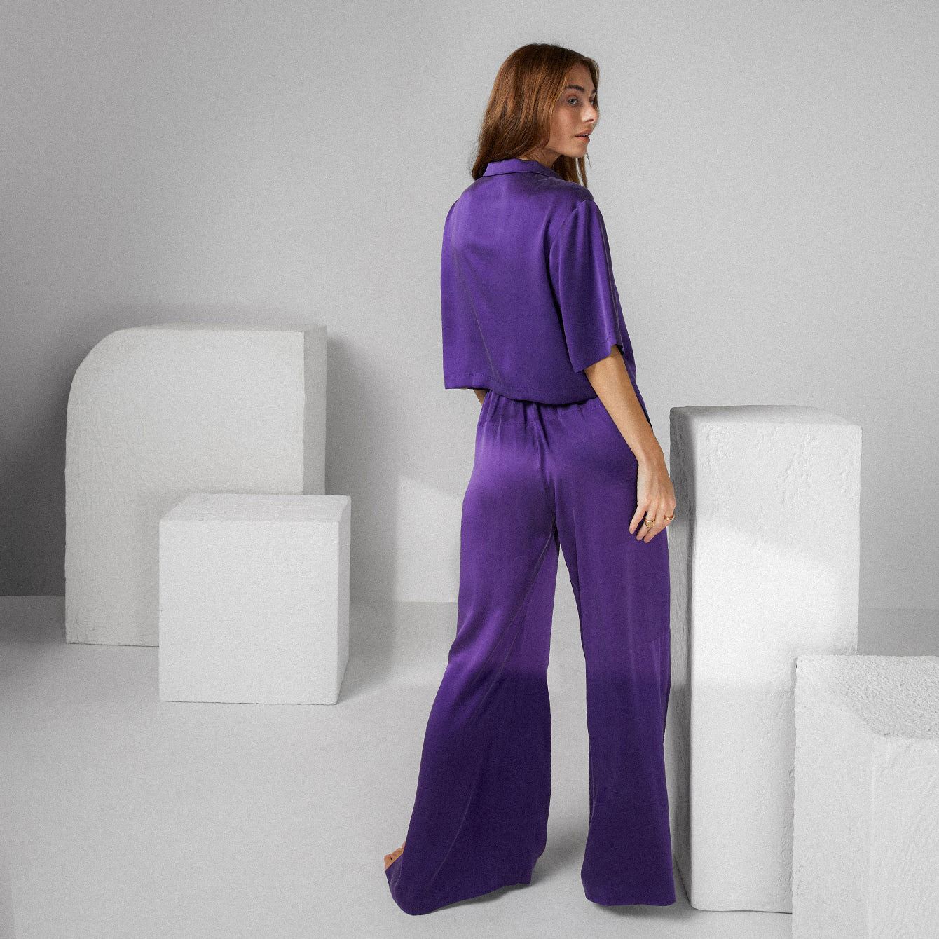 Washable Silk High Rise Pant Set - Flying Fig / XS