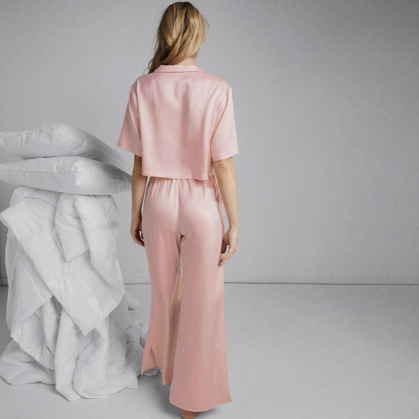 Washable Silk High Rise Pant Set - #Frosted Rose