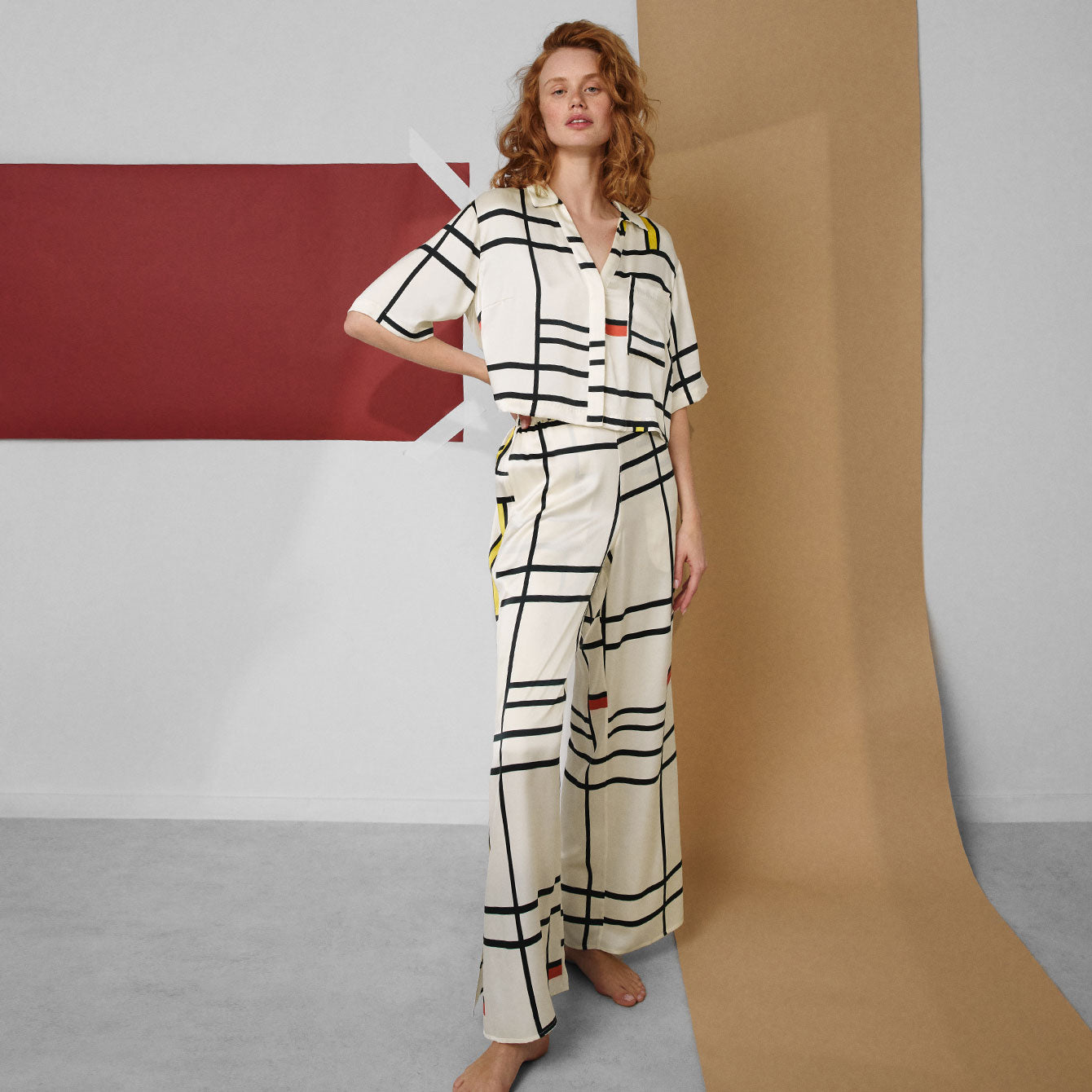 Lunya x LACMA Washable Silk High Rise Pant Set - #Mondrian Large