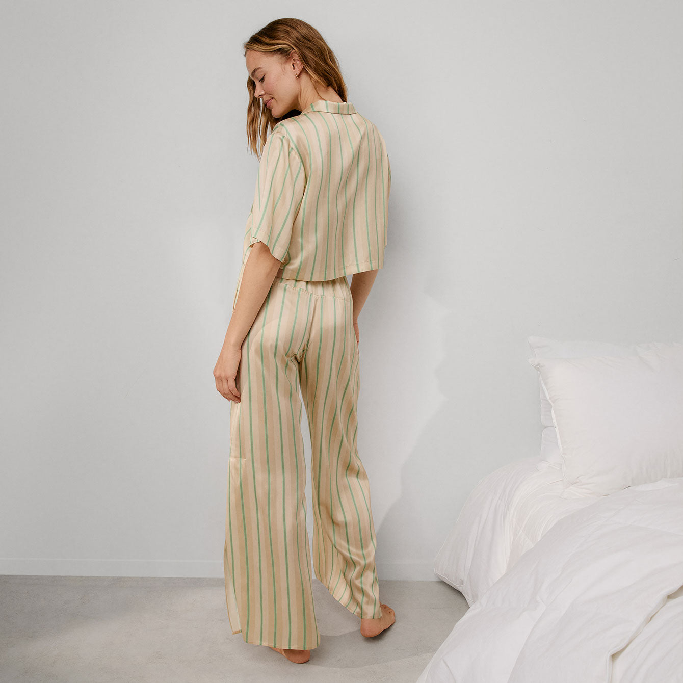 Lunya Pajamas Washable Silk High Rise Pant Set - #Pampas Stripe