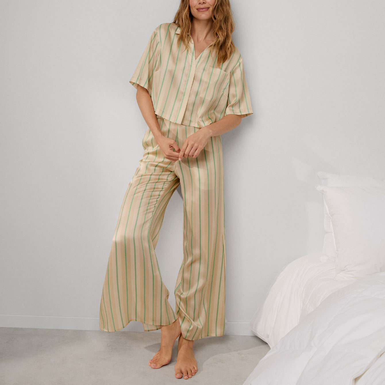 Lunya Pajamas Washable Silk High Rise Pant Set - #Pampas Stripe