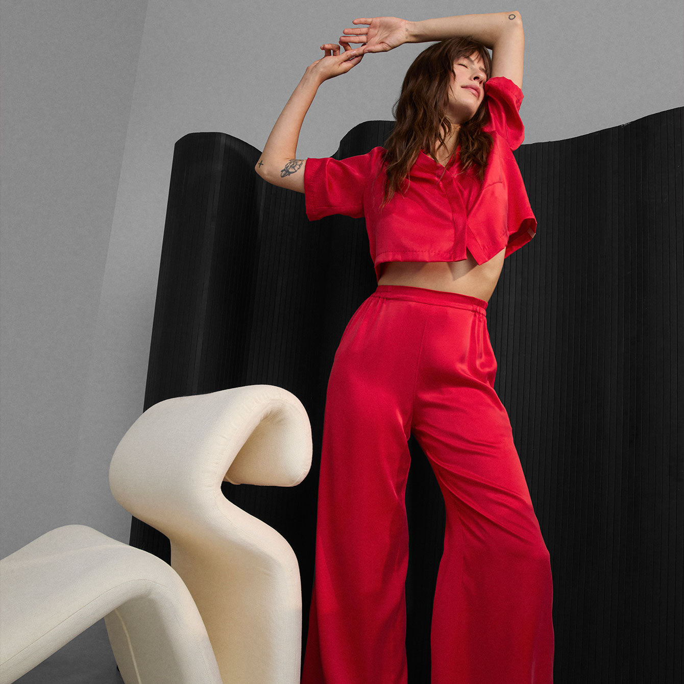 Lunya Washable Silk High Rise Pant Set - #Carmine Red