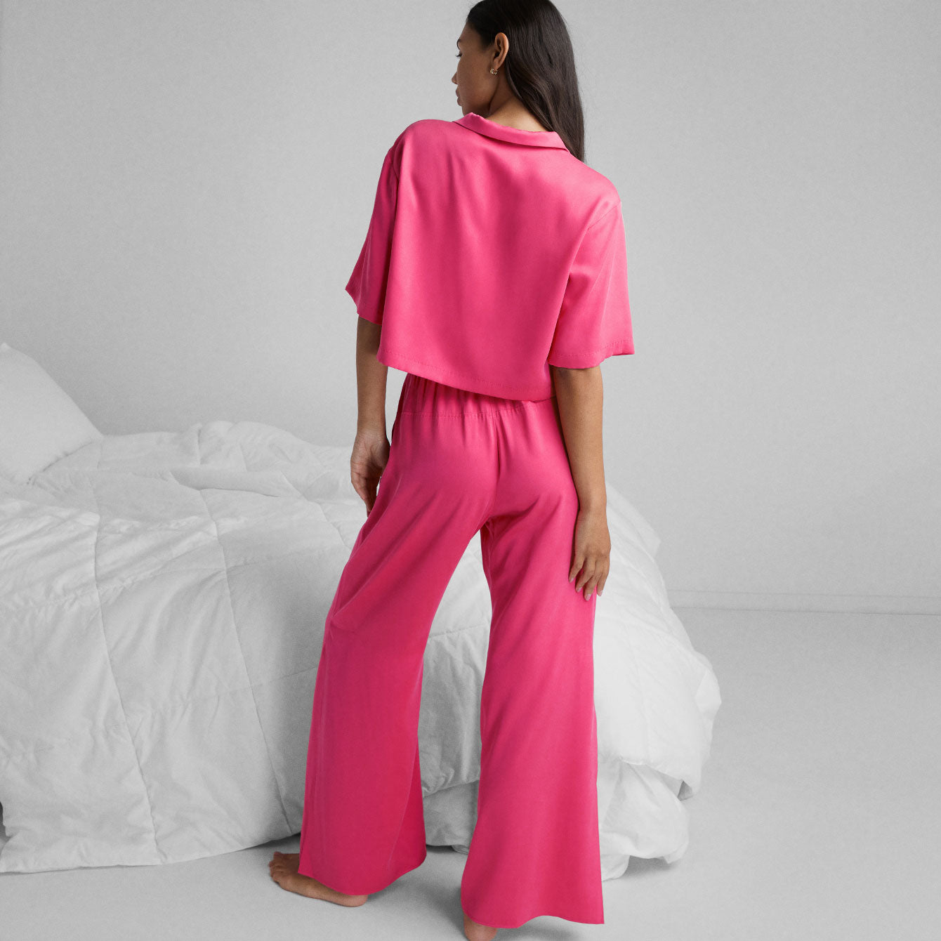 Washable Silk High Rise Pant Set - #Rapturous Flamingo