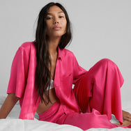 Washable Silk High Rise Pant Set - #Rapturous Flamingo